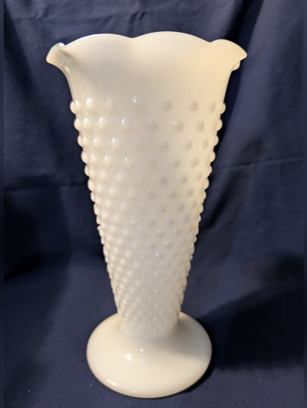 Vintage Fenton White Milk Glass Hobnail Vase 9"